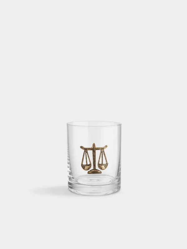 Drinking glass, 10 cm, 340 ml, glass/metal, gold, Libra, Zodiac, image-0