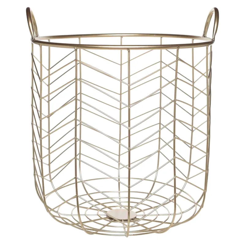 Laundry basket, 33x34 cm, with handles, metal / polyester, round, gold, Teca, image-2