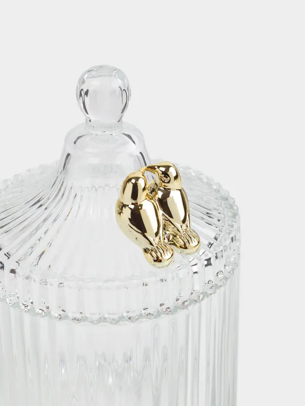 Storage container, 17x10 cm, 550 ml, with lid, glass R / metal, Golden dragonfly Selene, image-2