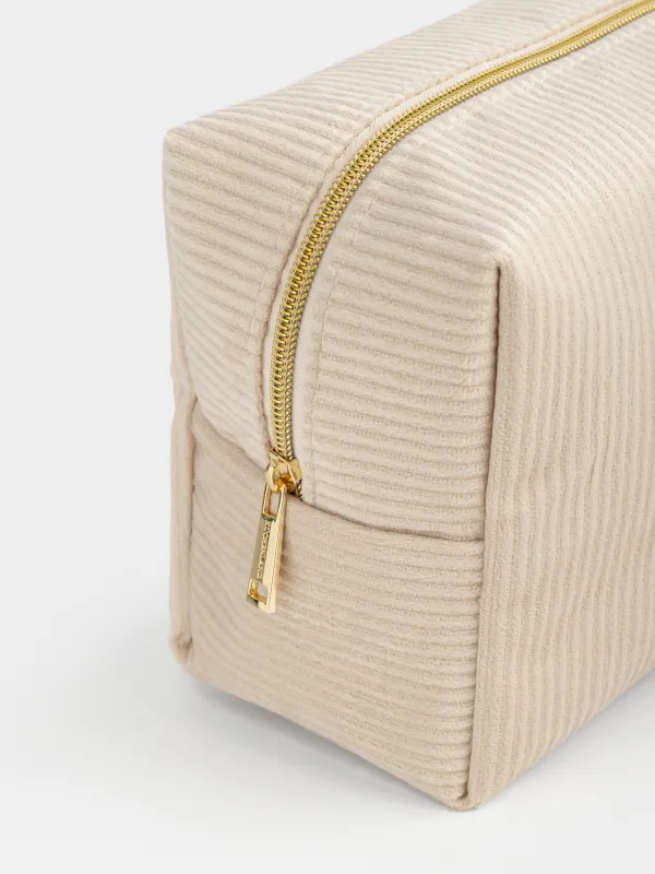 Makeup bag, 21x15 cm, ribbed, velvet, beige, Moire, image-2