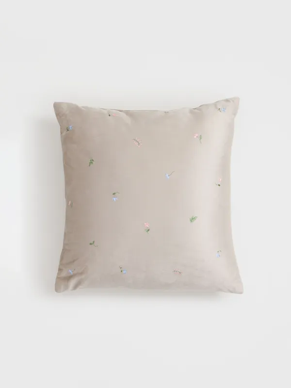 Decorative pillow, 45x45 cm, velvet, beige, Flowers, Velvet, image-0