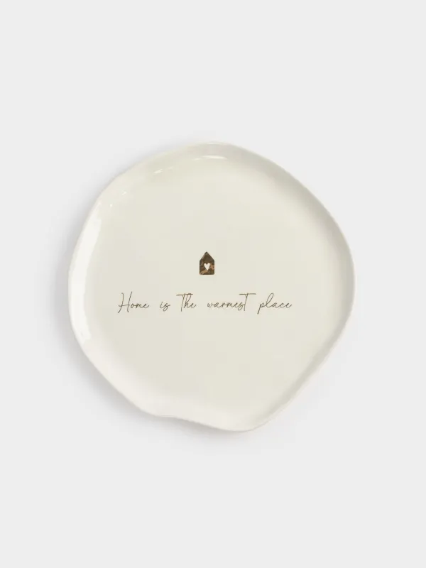 Dish, 28 cm, ceramic, milky golden, Home is the warmest place, Snow sparks, image-0