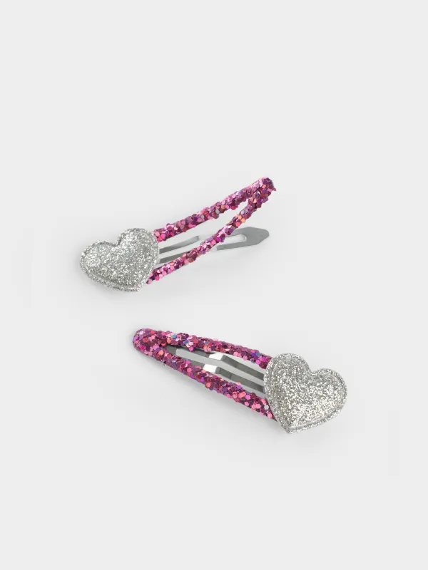 Hair clip set, 5 cm, 4 pcs, children's, plastic / metal, purple, Crown/Heart, Gracile, image-2