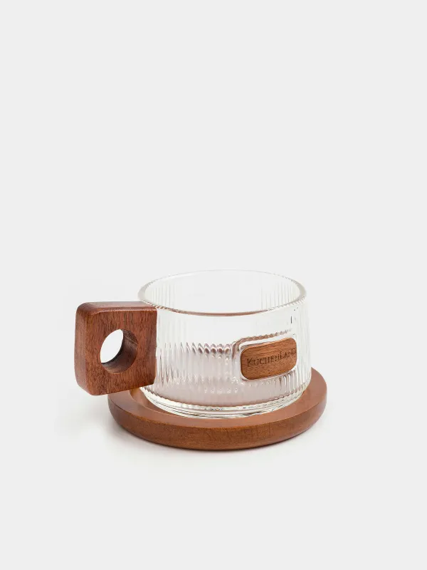 Mug, 230 ml, on a stand, glass B / wood, Ribby, image-2