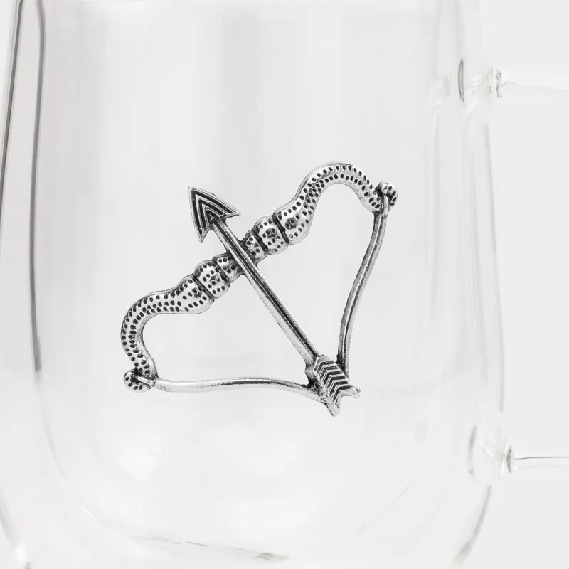 Mug, 350 ml, glass B / metal, silver, Sagittarius, Air zodiac, image-4