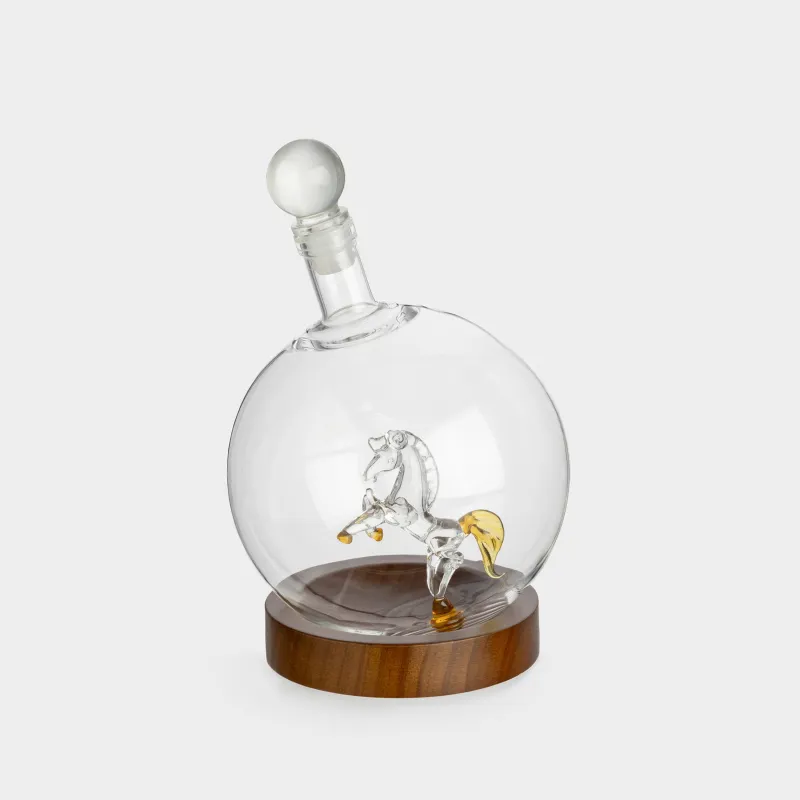 Decanter, 850 ml, on a stand, glass / wood, Horse, Bar