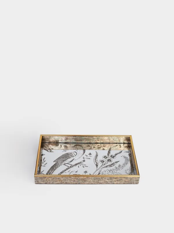 Tray, 25x40 cm, plastic / glass, rectangular, mirror, Bird, Bluebird, image-1