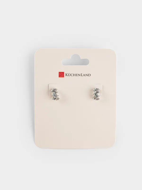 Stud earrings, 1 cm, 2 pieces, metal / acrylic, silver, Crystals, Jewelry crystal, image-4