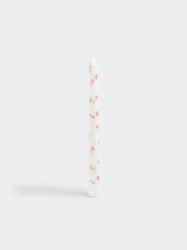 Candle, 25 cm, thin, white, Flowers, Print candle, image-0