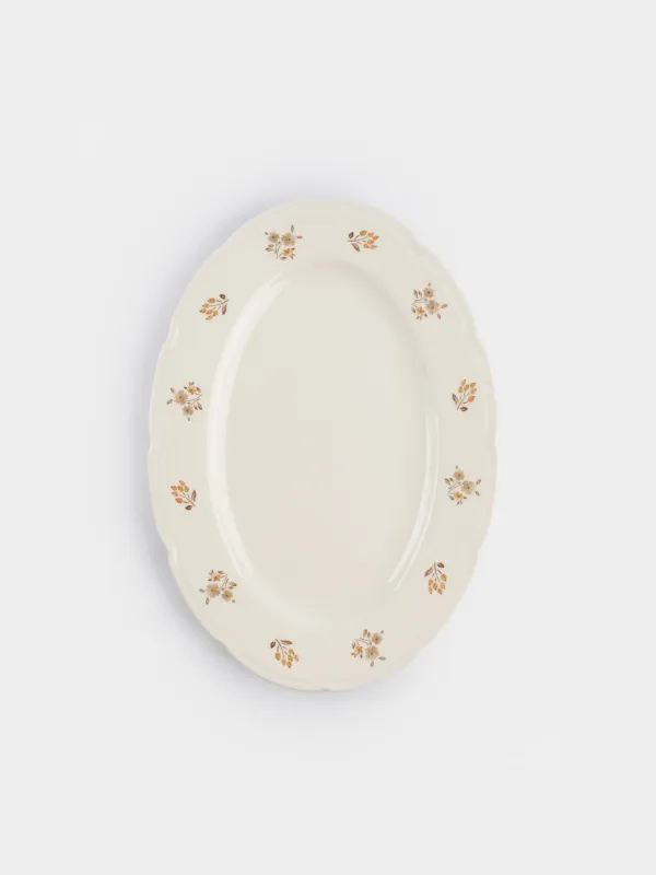 Dish, 35x25 cm, porcelain N, white, oval, Vintage flowers, La flore, image-1