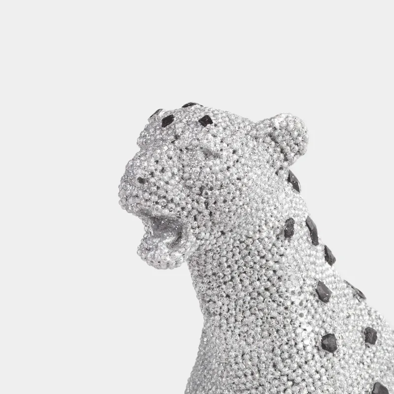 Statuette, 29 cm, polyresin / rhinestones, silver, Leopard, Leopard, image-6