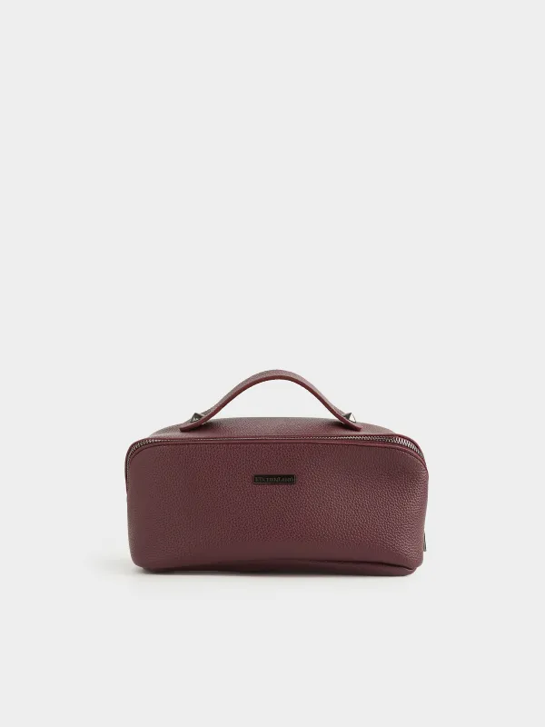 Makeup bag, 24x13 cm, with handle, polyurethane, burgundy, Memo, image-0