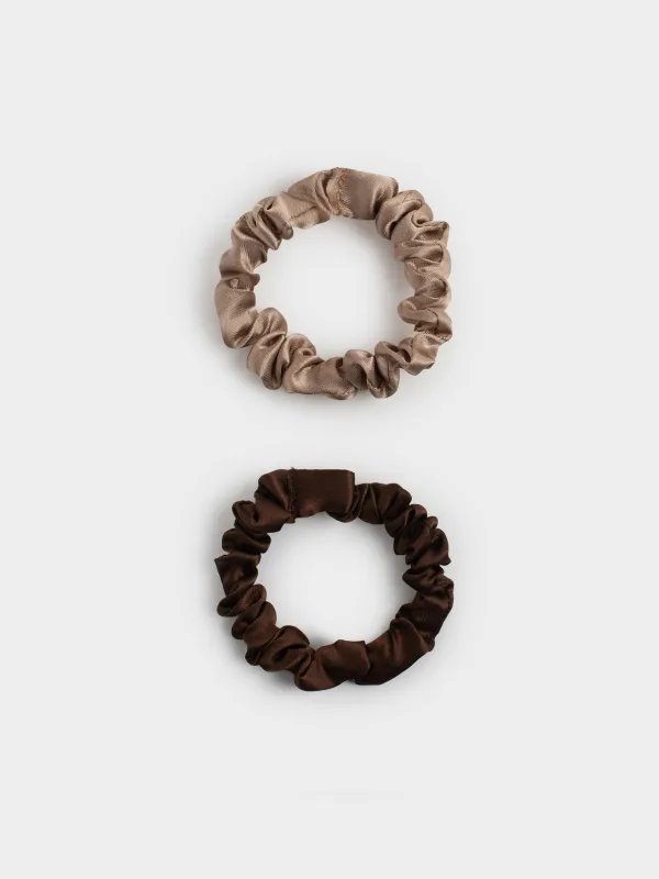 Hair tie, 6 cm, 2 pcs, satin, beige-brown, Silk, image-2