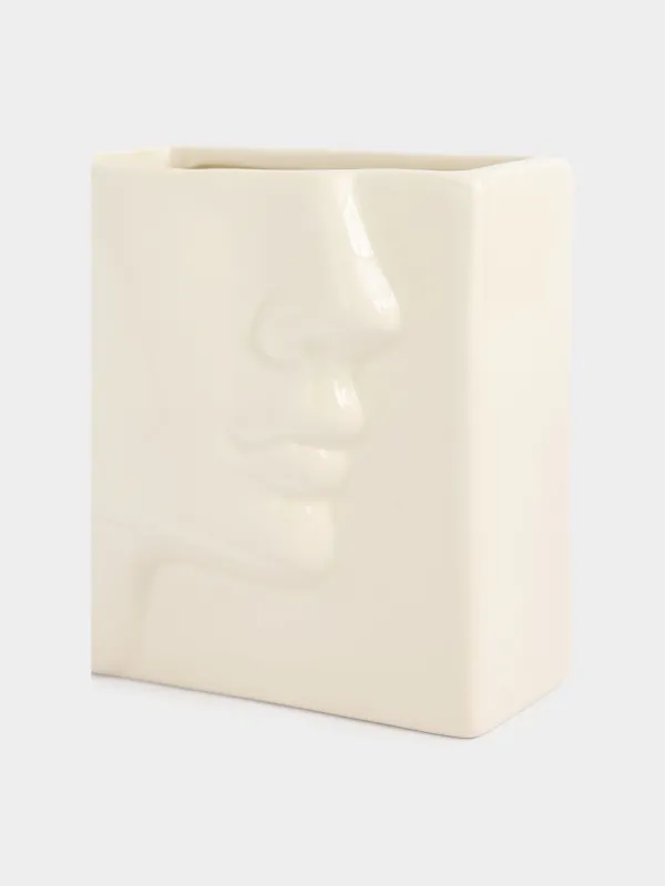 Cosmetic brush stand, 12 cm, ceramics, milky, Face fragment, Face, image-1