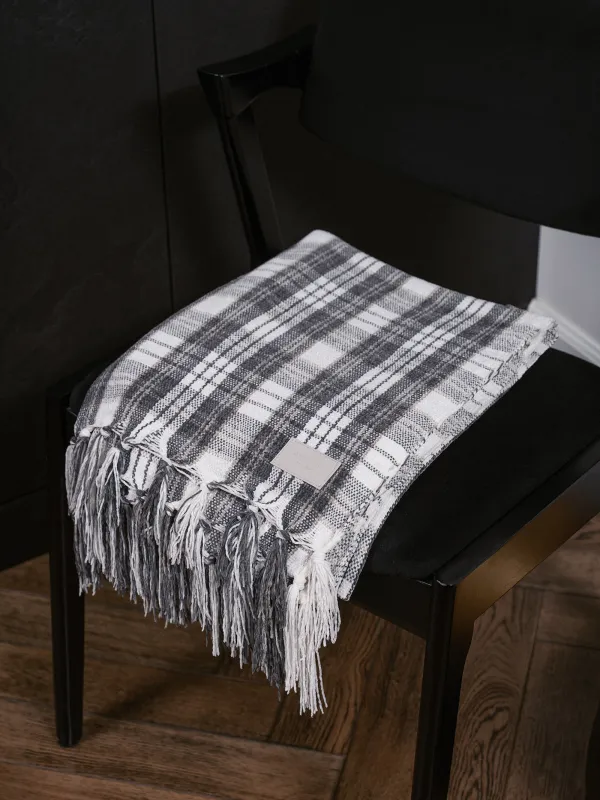 Plaid, 130x170 cm, fringed, chenille, white-brown, Plaid, Hazel, image-7