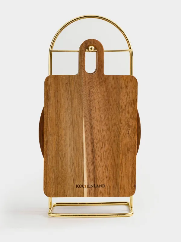 Cutting board set, 2 items, on a stand, wood / steel, rectangular / round, Noble tree , image-8