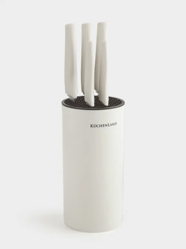 Knife set, 5 pr, in stand, steel / plastic, grey, Daily, image-0