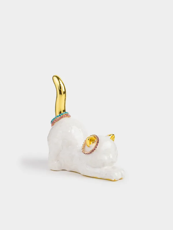 Jewelry holder, 9 cm, Polyresin, Golden pearl, Cat, Cat, image-4