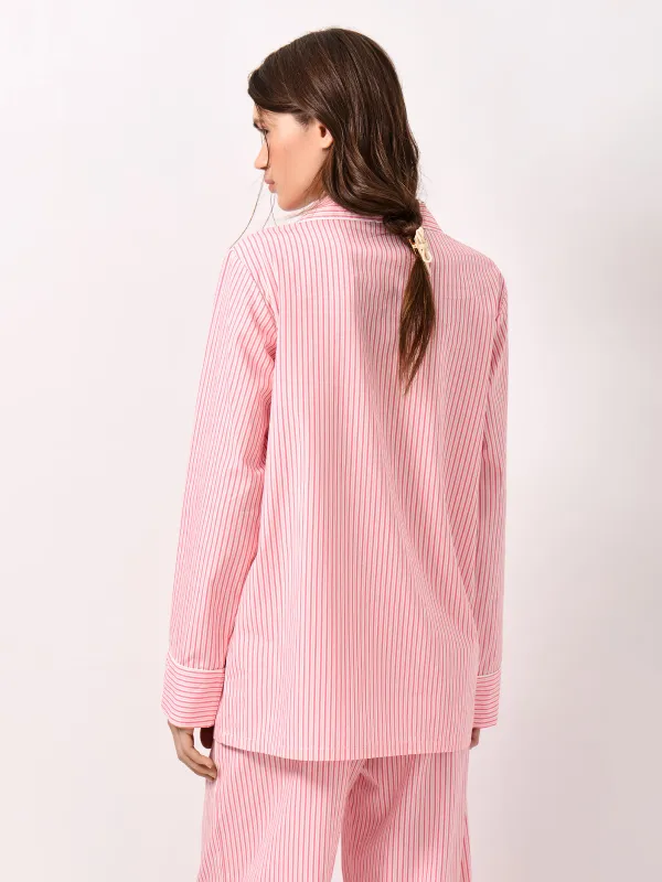 Women's shirt, homewear, size S, with long sleeves, cotton / viscose, Red, Stripe, Lonisa, image-5