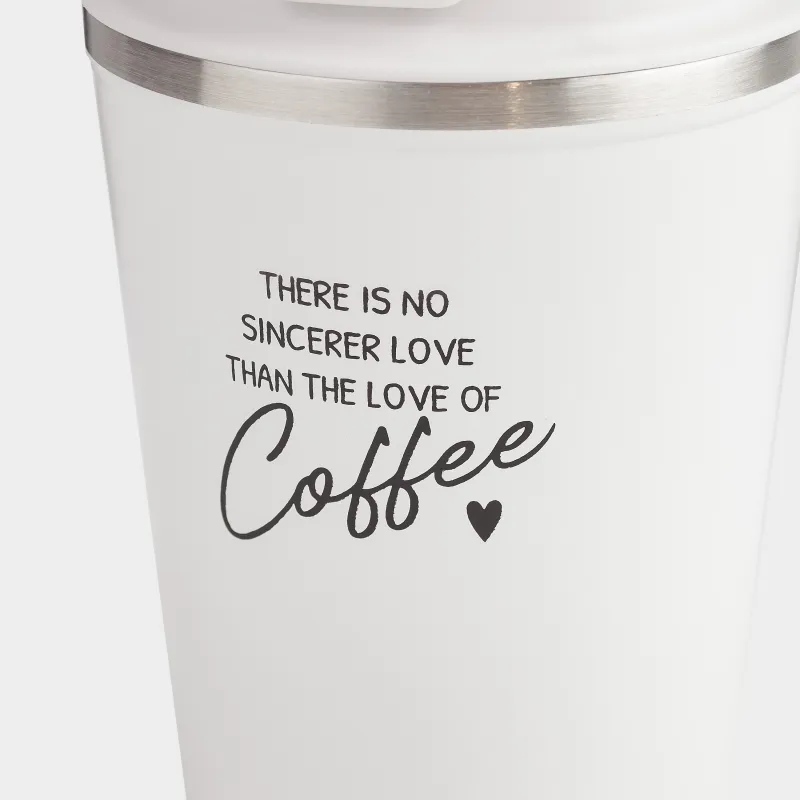 Thermo mug, 350 ml, steel / plastic, white, with inscription, Coffee time, image-4