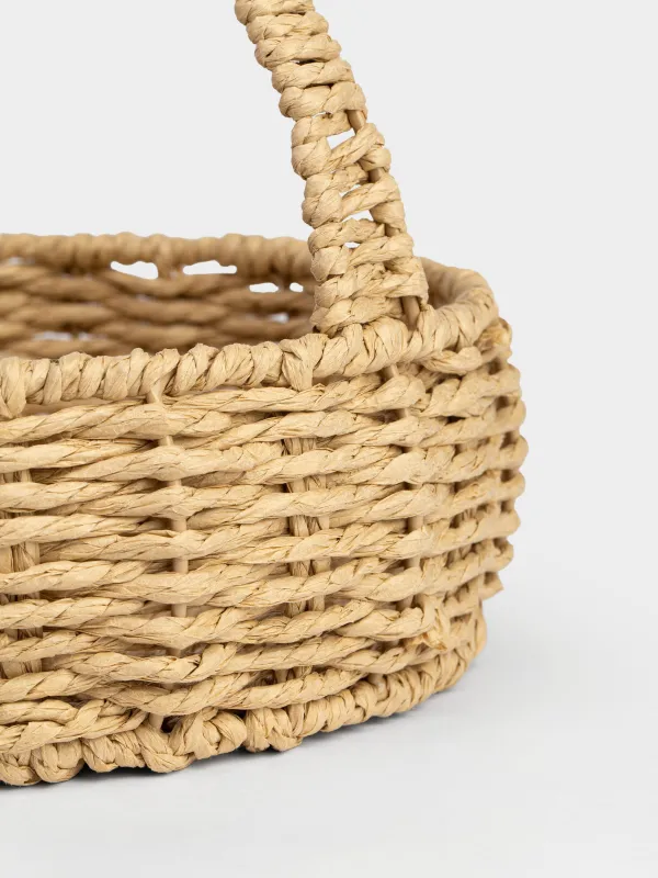 Storage basket, 17x21 cm, wicker, with handle, cellulose, Oval, Braided, image-3
