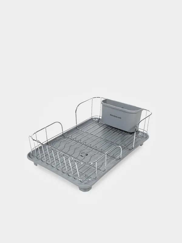 Dish rack, 43x31 cm, with tray, with drain, metal / plastic, light grey, Keepin, image-0
