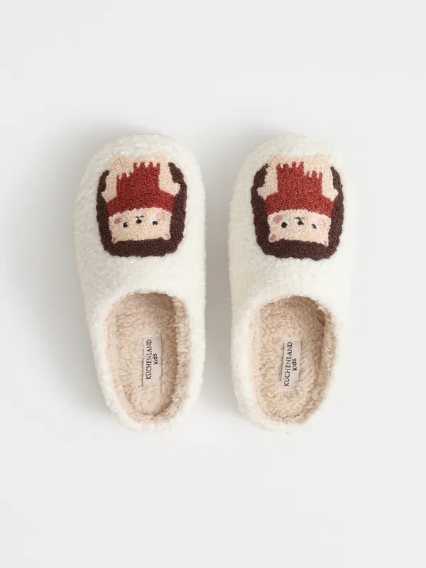 Children's slippers, homewear,size 33, artificial fur, milky, Hedgehogs, Needed, image-1
