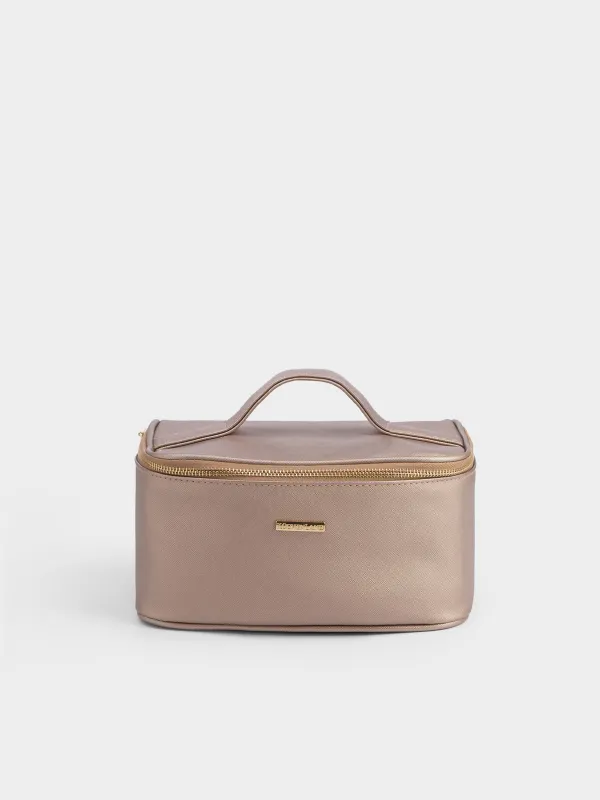 Cosmetic bag, 23x13 cm, with handle, polyurethane, gold, Beauty, image-0