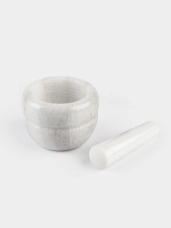 Spice mortar, 10 cm, with pestle, Marble, White, Stripe, Marble, image-4