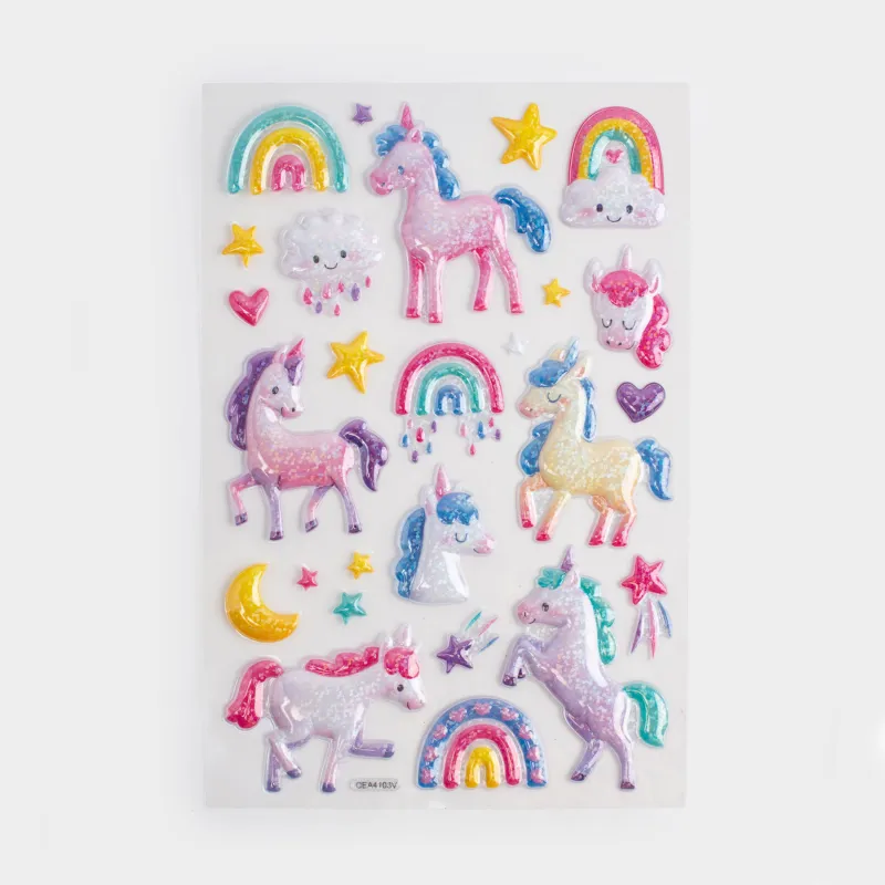 Sticker set, 21x14 cm, 26 pcs, disposable, PVC, Unicorns, Unicorn