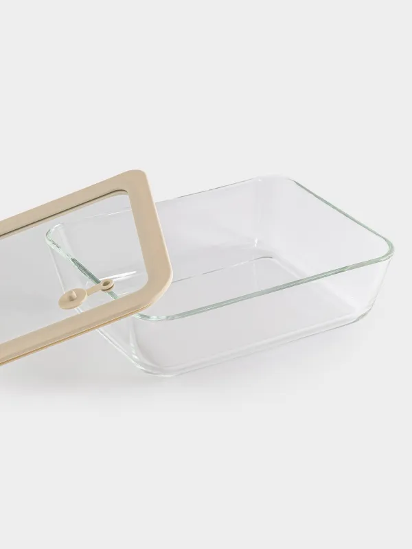 Container, 1,4 l, with valve, glass T / silicone, rectangular, beige, Verre, image-1