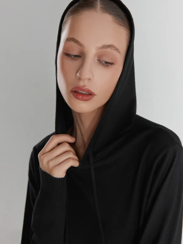 Women's hoodie, size S, viscose / polyamide, black, Camilla, image-5