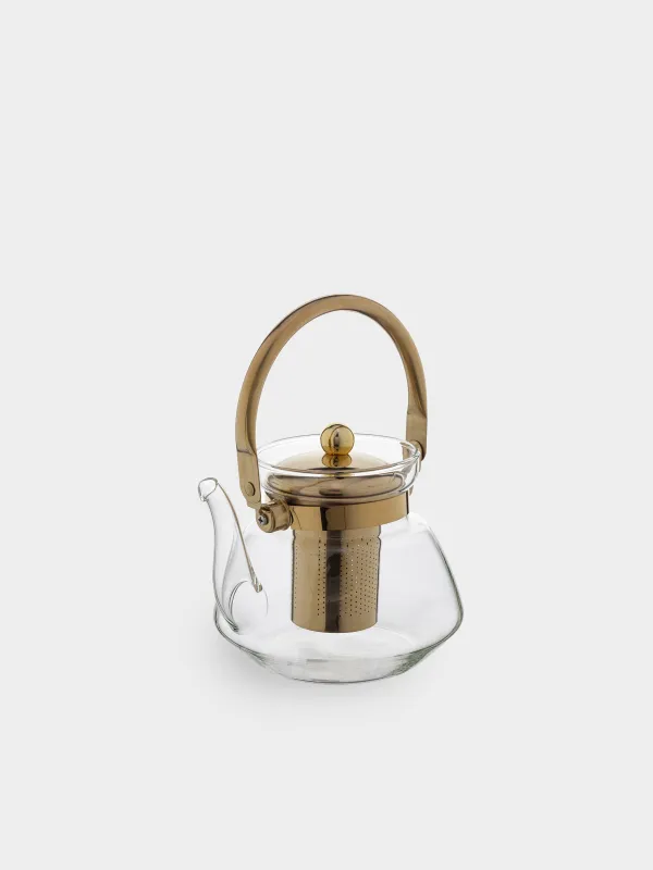Teapot, 1,3 l, B/steel glass, golden, Classic gold, image-4