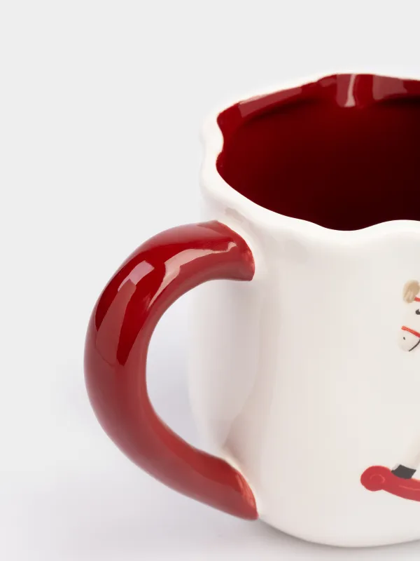 Mug, 360 ml, Ceramic, Christmas tree with bows and horse, Christmas tree, image-1