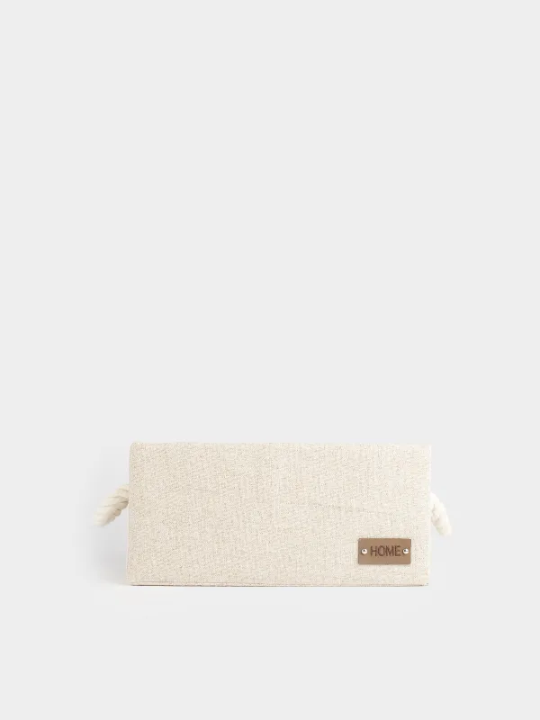 Storage basket, 28x18x13 cm, with handles, polyester, rectangular, Beige, Everyday, image-6