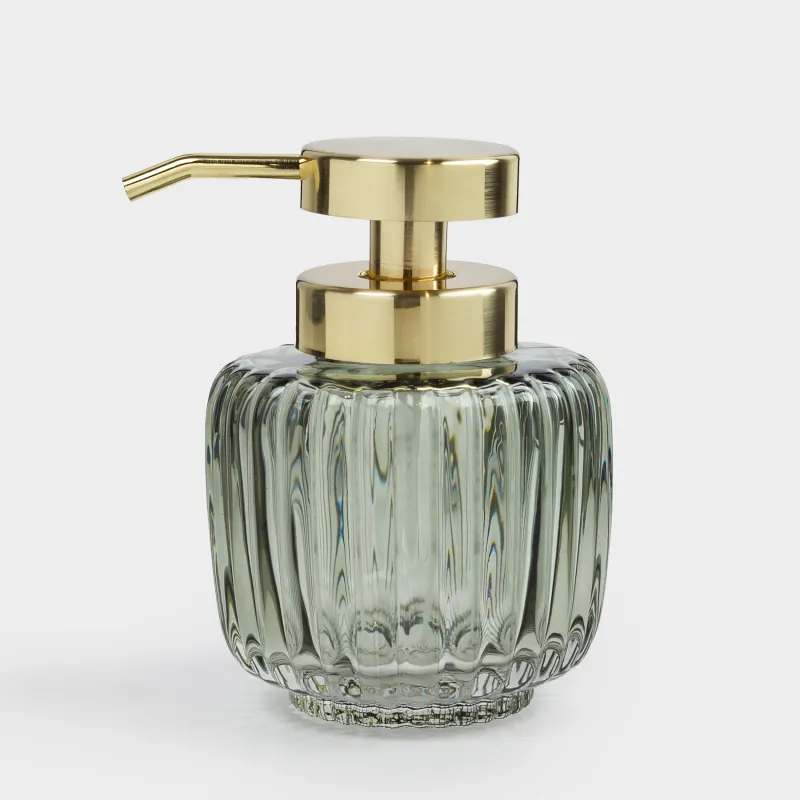 Liquid soap dispenser, 330 ml, glass / plastic, green-gold, Artemis