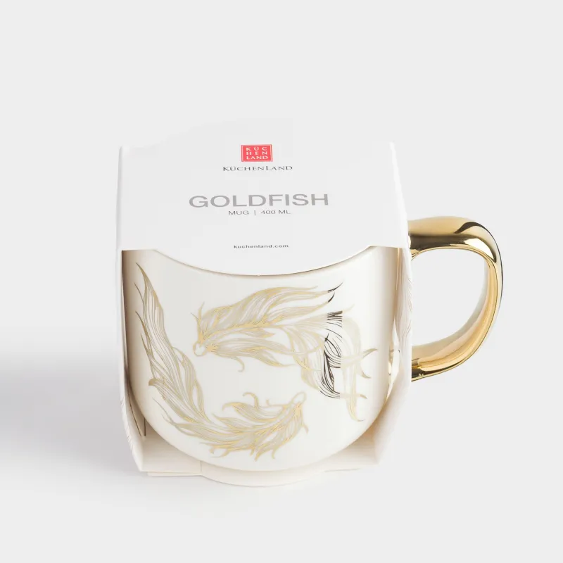 Mug, 400 ml, porcelain N, white-gold, Fish, Goldfish, image-4