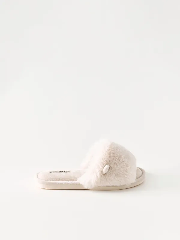 Women's slippers, homewear, size 36-37, polyester, milky, Fur, image-0