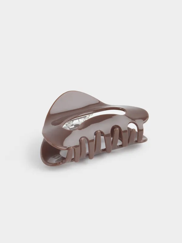 Hair clip, 9 cm, plastic / metal, brown, mother of pearl, Crab, Glam, image-2