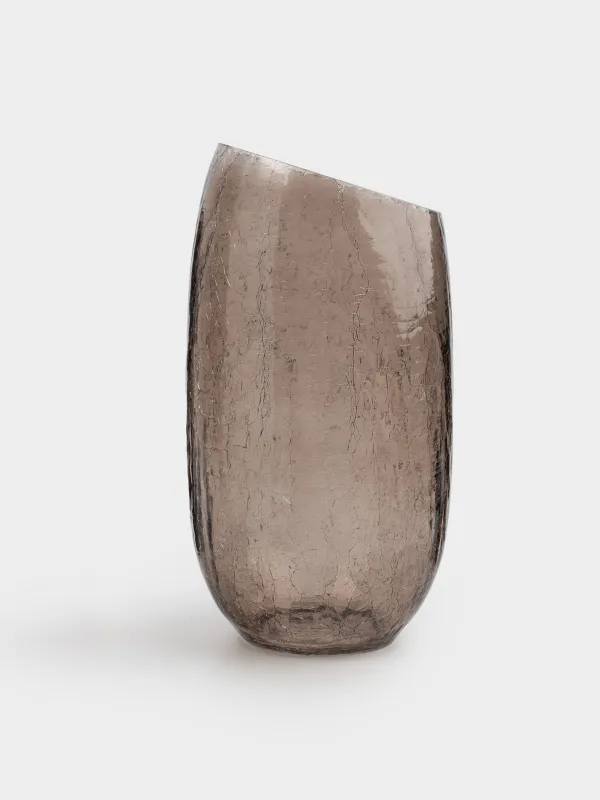 Flower vase, 26 cm, glass, brown, Craquelure, Ice, image-2