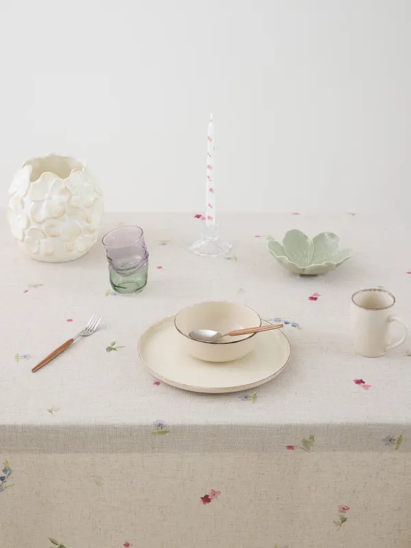 Tablecloth, 160x160 cm, polyester / linen, beige, Flowers, Colorful flowers, image-1