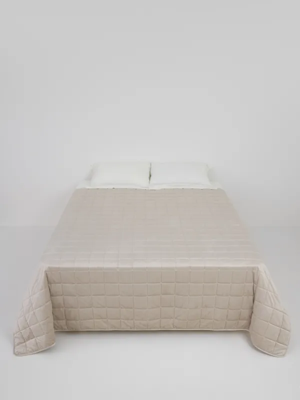 Bedspread, 220x240 cm, quilted, velvet/microfiber, beige / grey, Squares, Stitch velvet, image-5