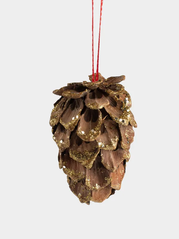 Christmas tree toy, 15 cm, cone/plastic, golden brown, Cone with sequins, Pine christmas, image-0