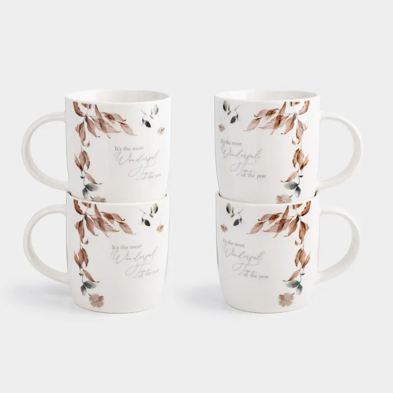 Mug, 360 ml, 4 pcs, porcelain N, Autumn flowers, Refined floral