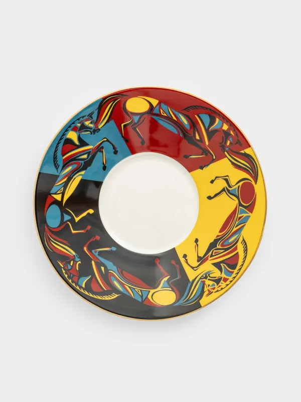 Tea pair, 1 person, 2 items, 300 ml, porcelain P, golden, Horses, Horse art, image-4