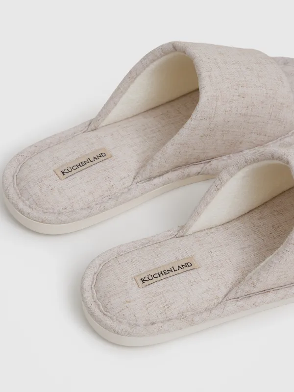 Women's slippers, homewear, size 36-37, polyester/linen, beige, Lino, image-3
