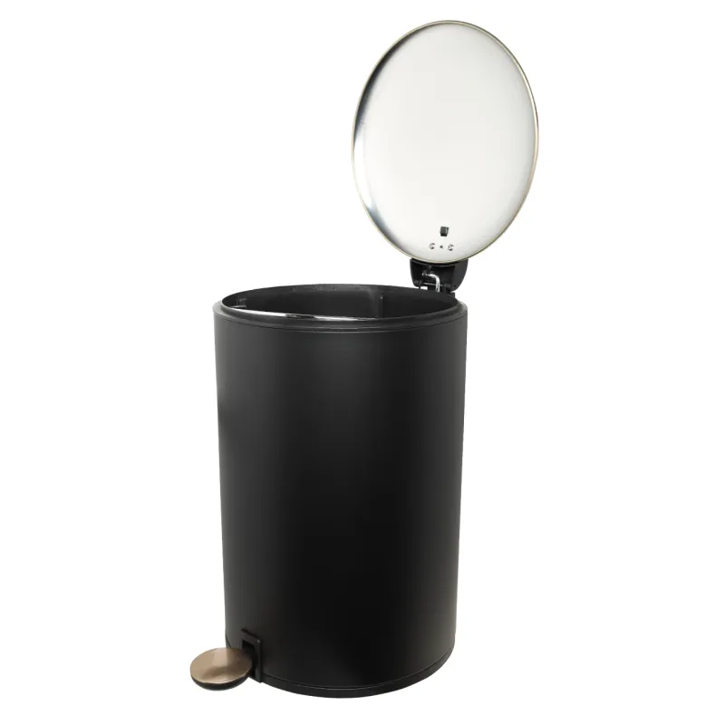 Trash can, 12 l, with pedal, metal, black and gold, Black chic, image-1