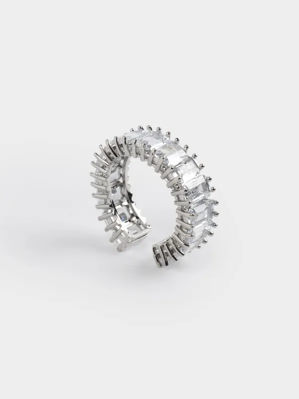 Ring, size S-M, single size, metal / glass, silver, Crystals, Jewelry crystal, image-0