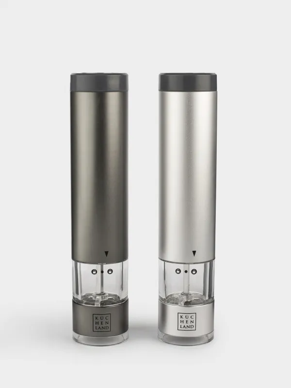 Spice mill, 22 cm, 2 pcs, electric, metal / plastic, LED B, Grey, Piquant, image-0