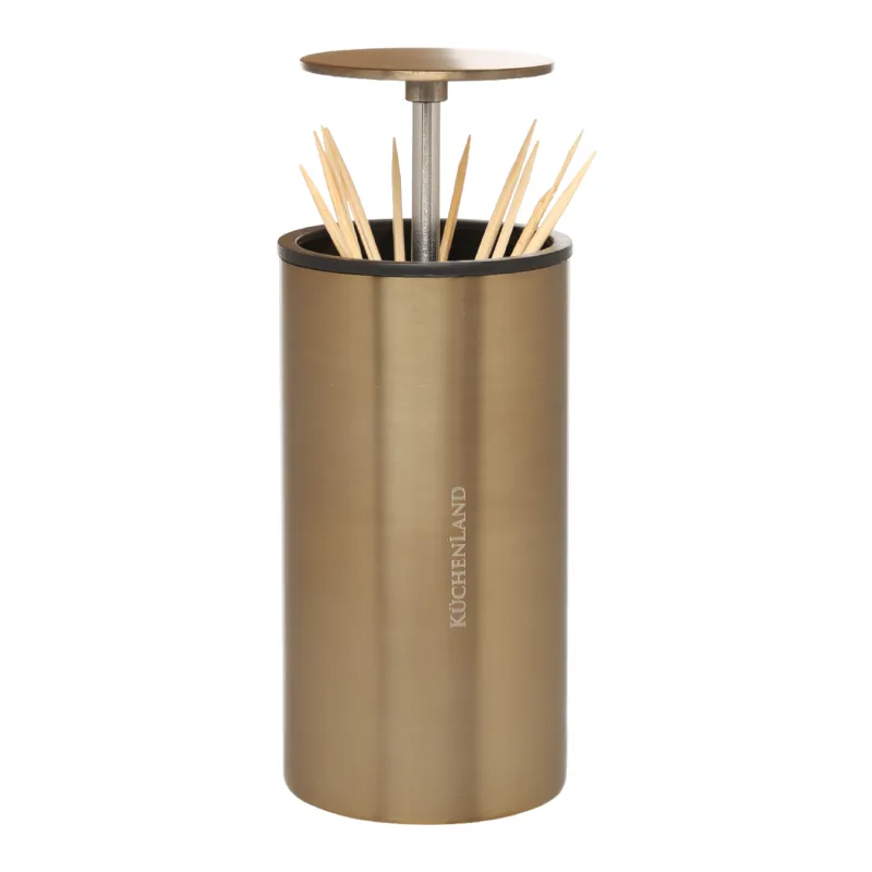 Toothpick container, 10 cm, steel, golden, Classic gold, image-1